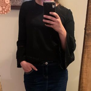 Black Ruffle Sleeve Top